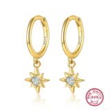 925 Sterling Silver Crystal Star Earring for Woman Luxury Hypoallergenic Round Circle Drop Earrings Party Jewelry Christmas Gift