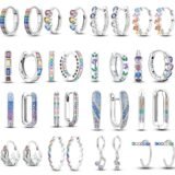 925 Sterling Silver Floral Plant Colourful Series Jewelry Fashion Zircon Circle Hoop Earrings For Women Jewelry S925 Gifts