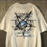 American Trendy Casual Five-pointed Star Tornado Print Short-sleeved T-shirt for Men and Women Summer Teenagers