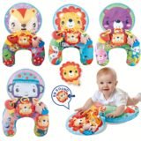 Baby Tummy Time Pillow with Rattle Toys, Multifunctional Crawling Mat Play Gym for Infants, Colorful Cartoon Animals Support Cus
