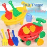 Beach Sand Toys for Kids Beach Toys Set with Fruit Sand Molds Small Trolley Cart Shovel for Toddler Sandbox Outdoor Play Travel