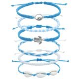 Beach Surfer Wave Bracelet for Women,Ocean Wave Adjustable Waterproof Handmade Braided String Beaded Bracelet Friendship Anklets