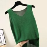 Blouse Women Summer Sleeveless Lightweight Knitted Shirt Women Basic V-neck Blouse Tank Tops