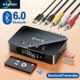 Bluetooth 6.0 Receiver Transmitter FM AUX 3.5mm RCA Fiber Coaxial TF U-Disk Playback Wireless Audio Adapter For TV Car Speaker