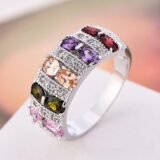 Bohemian Female Rainbow 925 Sterling Silver Filled Promise Engagement Rings for Women Colorful CZ Crystal Wedding Jewelry