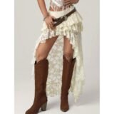 Bohemian Lace Embroidery Women’s Soild Color Skirts Asymmetrical Tierred Premium See Through Long Skirts