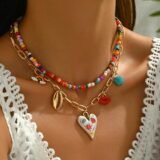 Bohemian Multilayer Handmade Beads Chain Fashion Necklaces Tassels Colorful Love Oil Drop Pendant Jewelry for Women Girl 2026