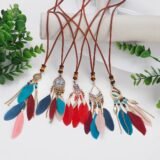 Boho Fashion Long Rope Beads Tassel Necklace Vintage Geometric Pattern Feather Necklaces & Pendants Women Bijoux Jewelry