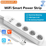 BORUIDAPLS FR Plug WiFi Smart Power Strip with USB & Type-C Voice/App/Timer Control Energy Monitoring 3 AC for Alexa/Google Home
