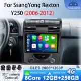 Car Stereo Radio for SsangYong Rexton Y250 2006-2012 Android15 Multimedia Navigation GPS BT Player Wireless Carplay Android Auto