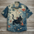 Men’s Warrior Cat Art Linen Shirt 3D Plum Blossom Print Casual Hawaiian Shirt Summer Short sleeved Shirt Top
