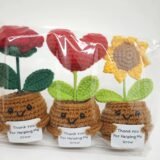 Crochet Flowers Artificial Tulip Potted Finished Hand Woven Plants Knitted Sunflower Wedding Gift for Guests Home Decoration