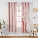 Curtains Blackout for Girls Room – Aesthetic Star Cutout Double Layer with White Sheer Overlay, 63 Inch Length 2 Panels Cute Cu