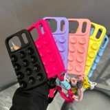 Cute Candy Lanyard Suction Cup Case For iPhone 17 Air 16 15 Plus 14 13 12 11 Pro Max Wrist Strap Creative Holder Silicone Cover