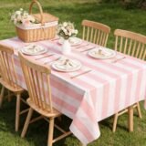 Cute Pink and White Striped Plastic Tablecloth,Picnics Tablecloth,Disposable Birthday Parties Festival Table Decoration