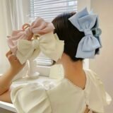 Cute Sweet Princess Satin Pink Bowknot Grab Clip for Women Temperament Hair Pins Shark Clip Bride Hair Jewelry Accessory Gift