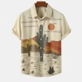 Desert Cactus Shirt for Men 3D Print Summer Hawaiian Harajuku Fashion Shirt Top Blouse Short Sleeves Street Vacation Beachwear