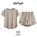 DRUR 2pcs Gym Set Women Summer Sportswear Outfit 2 Piece Short Sleeve Sports Shirt Shorts Sets Jogging Suit Female Tracksuit New