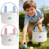 Easter Bunny Basket Bags Woven Cotton Rope Container Woven Cotton Rope Egg Easter Baskets for Toys Party Holiday Birthday