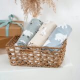 Elinfant 3PCS Soft Bamboo Cotton Newborn Swaddle Wrap,Muslin Swaddle Blankets