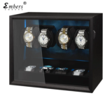 Embers Watch Winder 2 4 8 Watches Storage box Black Wood Grain Silent motor With backlight
