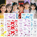 Face Stickers Pink Bow Rhinestone Diamond Shiny Waterproof Self Adhesive for Concert Fan Support Makeup