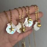 Fashion Shell Starfish Pendant Necklace for Women Gold Color Stainless Steel Chain Summer Beach Party Charm Jewelry