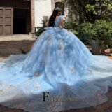 FURSTENBERG Quinceanera Dresses in Blue for Girls Puffy Sleeves Beads Corest Wedding Party Dress Vestidos De 15 Anos Customized