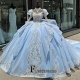 FURSTENBERG Quinceneara Dresses Baby Blue with Sleeves Ruffles XV Years Dress Birthday Party Gowns 15 Anos Vestido Customized