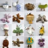 Golf Ball Plush Keychain, Grape Keychain, Jellyfish Plush toy, Hippopotamus, And Plush Elephant JC Bag Keychain