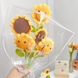 Handmade Wool Crocheted Sunflower Bouquet – 1 Single Branch with Smiley Face, for DIY Home Decor & Photography Prop