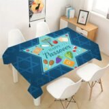 Happy Passover Rectangle Tablecloth Passover Decorations Jewish Star of David Waterproof Table Cloths Kitchen Dining Table Decor