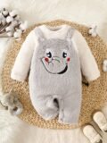 IURNXB Baby Romper Fleece Elephant Plush Newborn Jumpsuit Outfit Long Sleeve Infant Onesie Homewear Costume Fall Winter 1-18M