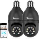 Jennov 2Pcs 2K WiFi Light Bulb Security Camera Wireless Outdoor – Cameras for Home Security Outside, Light Socket Indoor Camera