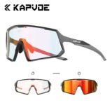 KAPVOE UV400 Goggles Photochromic Cycling Glasses Men Polarized Sunglasses Women MTB Sports Driving Running Hiking Red Glasses
