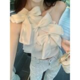 ​​Korean Niche Bow Asymmetric Camisole 2025 Summer Designer Sleeveless Vest Top​​