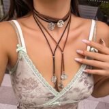 Lacteo Vintage Brown Black Rope Chain Necklace for Women Geometric Charm Adjustable Choker Jewelry On The Neck Party Collar New