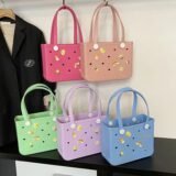 Large Capacity EVA Beach Storage Hole Handheld Shopping Basket Outdoor Waterproof Camping Pet Bag Tote Bag for Women