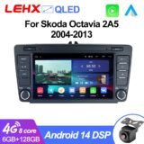 LEHX 2Din Carplay Android Auto 8inch For Skoda Octavia 2 A5 2004-2013 Car Radio CarPlay GPS Navigation WIFI Car Stereo Head Unit