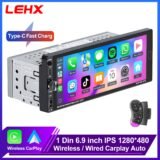 LEHX 6.9 Inch 1DIN Universal MP5 Car Radio Support Wireless Carplay Android AUTO AUX IPS Touch Screen Multimedia Video Player
