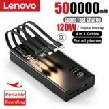 Lenovo 4-in-1 Power Bank 120W 500000mAh High Capacity With Cables Super Fast Charging Portable Charger For iPhone Samsung 2026