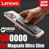 Lenovo Ultra-thin 500000mAh Mobile Power Bank MagSafe Magnetic Wireless Fast Charging Portable Electronic Display For iPhone