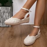 Linen Rope Woven Wedge Sandals Spring Hollow out Breathable Holiday Style Large Size Toe Covering Sandals Women Bohemian Style