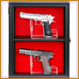 Lockable Wall Mount Gun Display Case for 2 Pistols, UV Protection Acrylic Door, Black Felt Interior