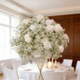 Luxury Artificial White Rose Gypsophila Baby Breath Wreath Wedding Table Decor Flower Ball Event Stage Road Lead Floral Bouquet