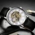 WINNER Fashion Iced Out Skeleton Automatic Mechanical Watch for Women Luminous Hands Elegant Ladies Watches White Leather Strap