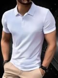 Men’s Polo Simple Pure Color Short-Sleeved Shirt, High-Grade Fabric, Breathable and Comfortable Fabric with Ice Feel, Summer Out