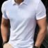 Mens Short Sleeve T-Shirts Button Up Shirts Linen Cotton Beach Tops Turn Down Collar Summer T Shirt with Pocket