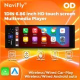 NaviFly 1 DIN 6.86 INCH Universal HD Touch Screen Car Multimedia Video Player Car-play Android Auto BT SD FM Radio USB Type-C TF