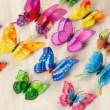 New 12pcs 3D Double Layer Butterflies Wall Stickers Living Room Decor Wedding Kids Room Decoration DIY Wall Art Magnet Stickers